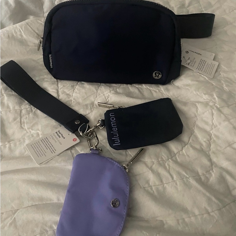Lululemon Navy Purple Everywhere Bag and Dual Pouch Bundle Set
